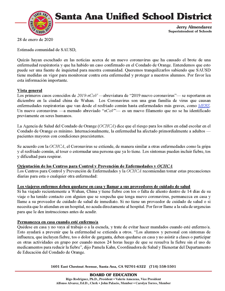 coronavirus letter Sp. page 1 